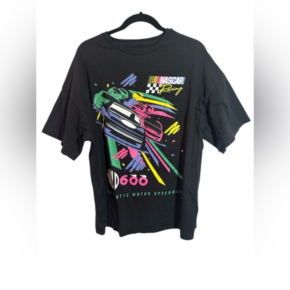 Nascar Men's Small Black Graphic Print Tshirt WORLD 600 Race Oversized Neon READ